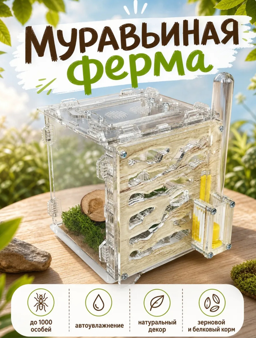 Ферма «Кубик Светлое дерево» + Колония муравьёв «Макси» + Микс корма