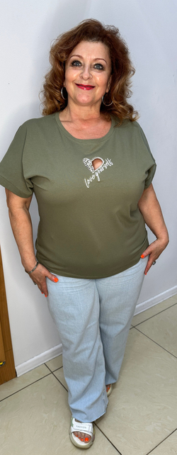 Оливковый блузон-футболка  с "сердцем"