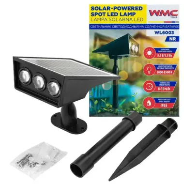 Светильник светодиодный на солнечной батарее (1500мАч, 3 светодиода SMD) WMC TOOLS WMC-WL6003 NR