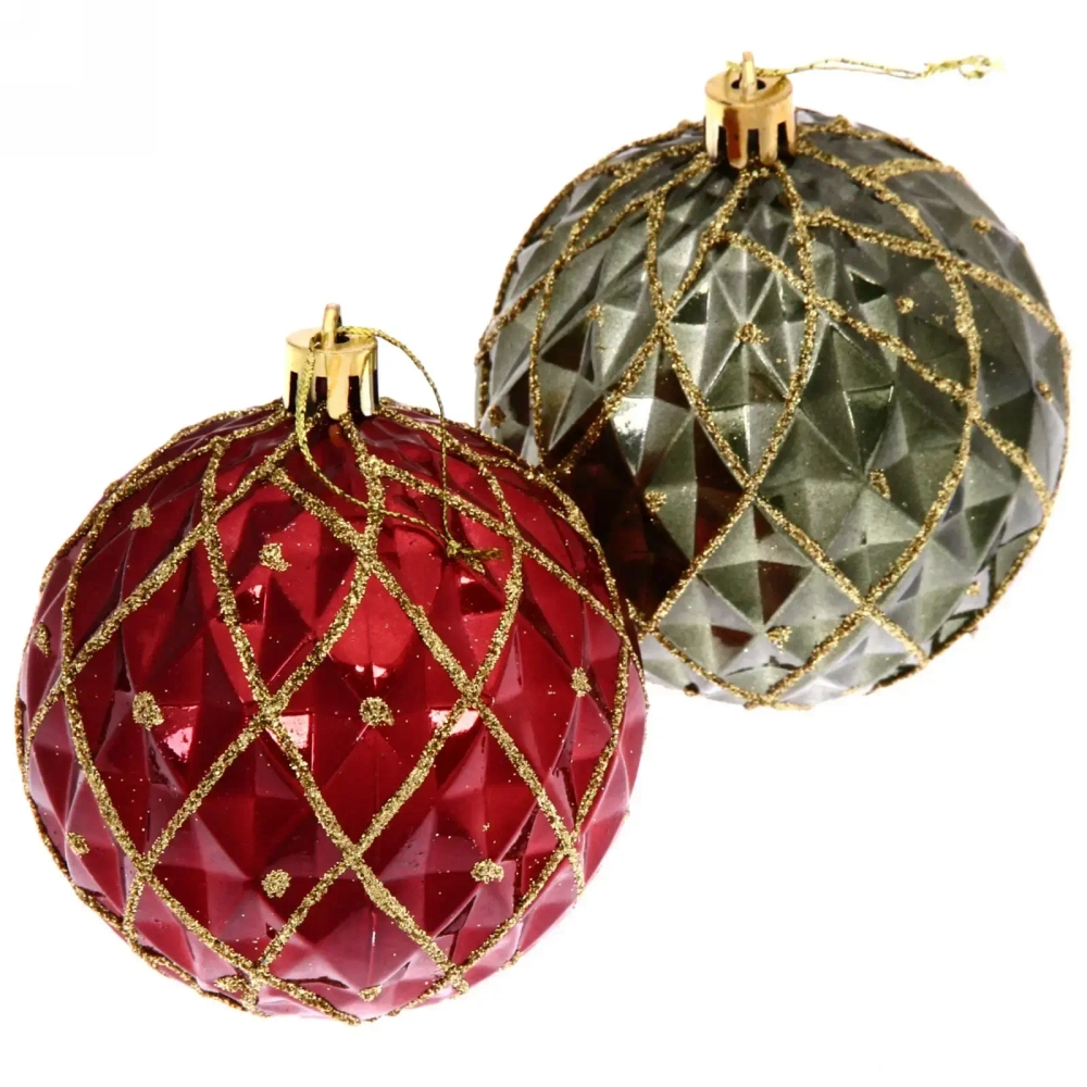 Новогодние шары 8 см (набор 2 шт) «Фантазия», красный/зеленый