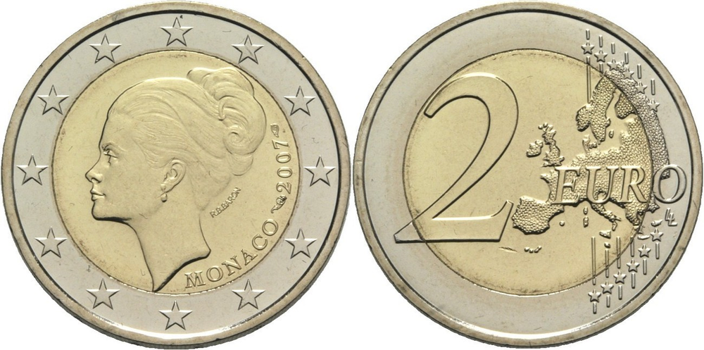 2 евро Монако 2007г. - 25 лет со дня смерти Грейс Келли