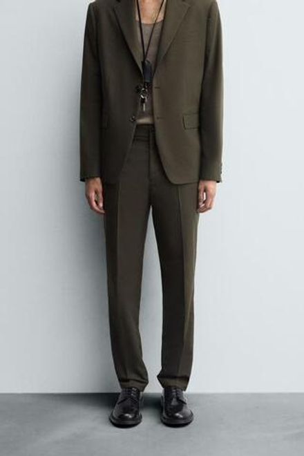 ZARA КОСТЮМНЫЕ БРЮКИ SLIM FIT, ХАКИ