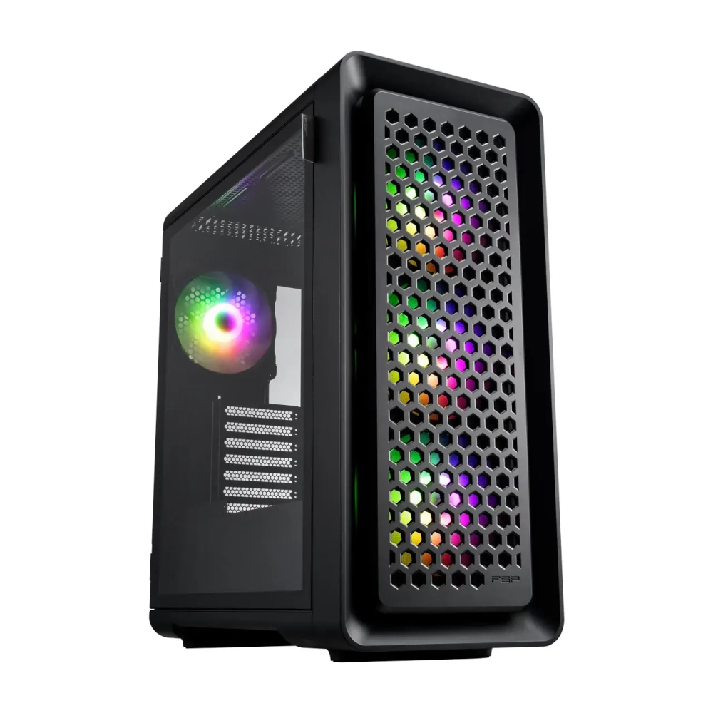 Компьютерный корпус FSP CUT593P(B), Без БП, 2xUSB3.0/Type-C, 4xFAN140 ARGB, Glass, Black, E-ATX