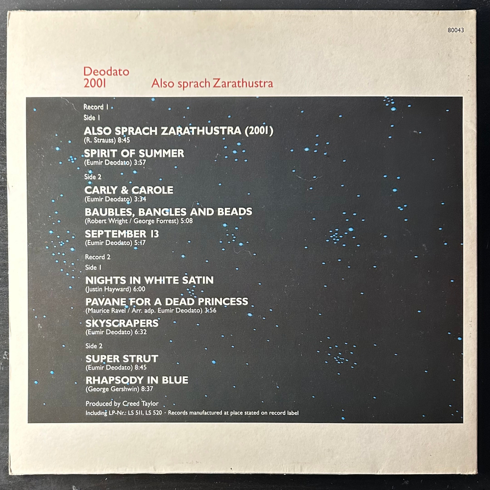 Deodato - 2001 Also Sprach Zarathustra 2LP (Европа 1986г.)