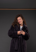 Эко-шуба норка | Английский воротник | Спущенный рукав | Мини | Дарк Тауп