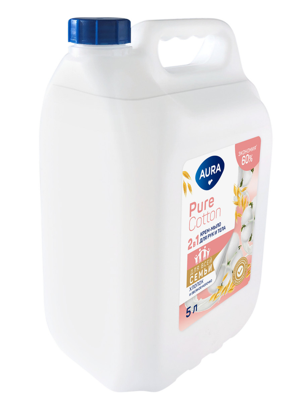 Жидкое крем мыло для рук AURA Pure Cotton Хлопок и овсяное молочко 5л