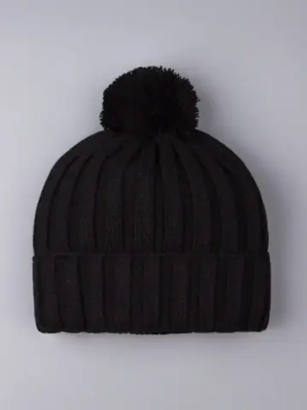 Шапка детская осенняя вязаная с помпоном