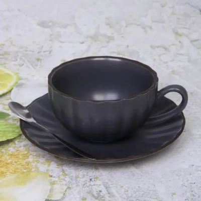 Чайная пара «Монте» (кружка 220мл, блюдце, ложка) графит