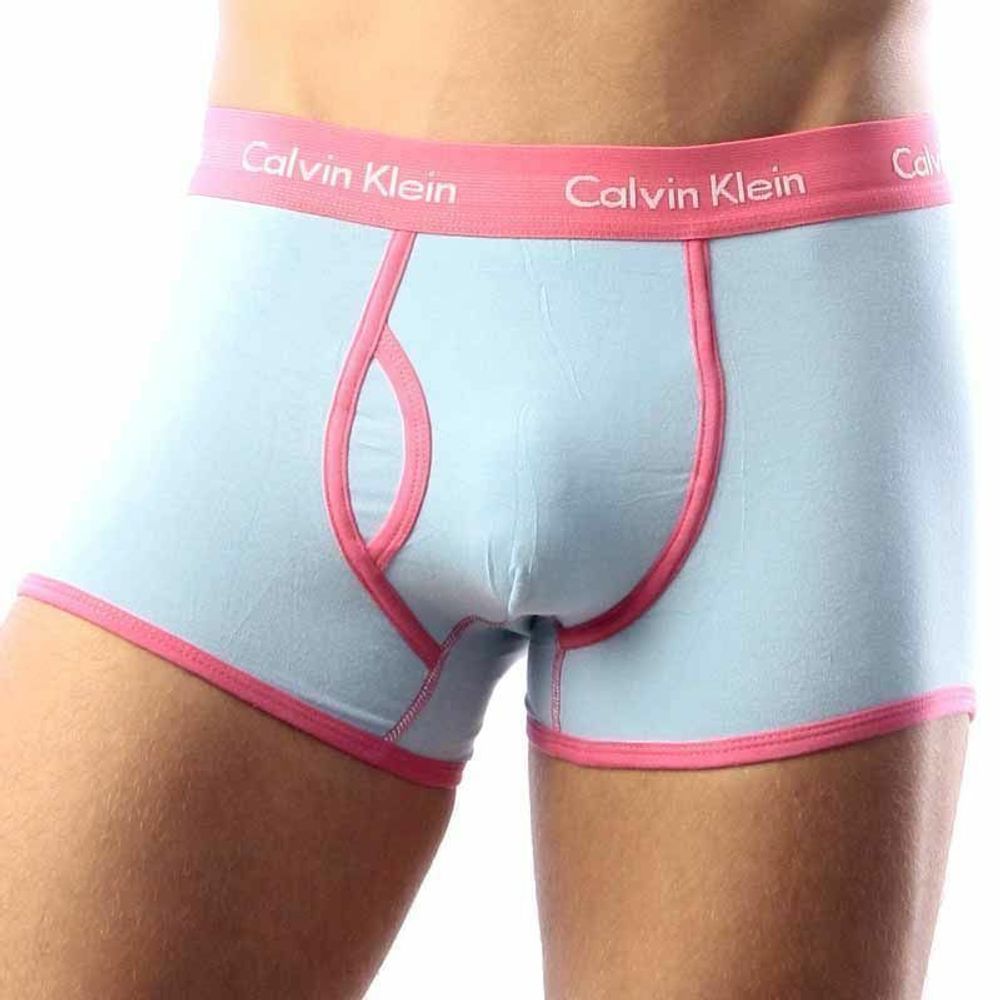 Мужские трусы хипсы светло-голубые с розовой резинкой Calvin Klein 365 Blue Pink Boxer CK16104