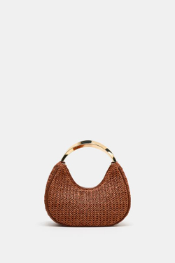 ZARA СУМКА С МЕТАЛЛИЧЕСКОЙ РУЧКОЙ, КОРИЧНЕВЫЙ