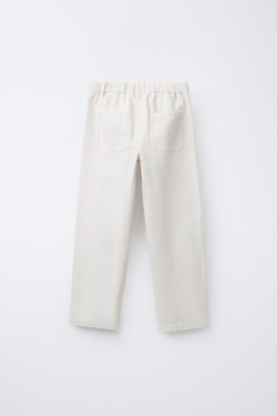 ZARA ПРЯМЫЕ БРЮКИ ИЗ ХЛОПКА И ЛЬНА, ЭКРЮ