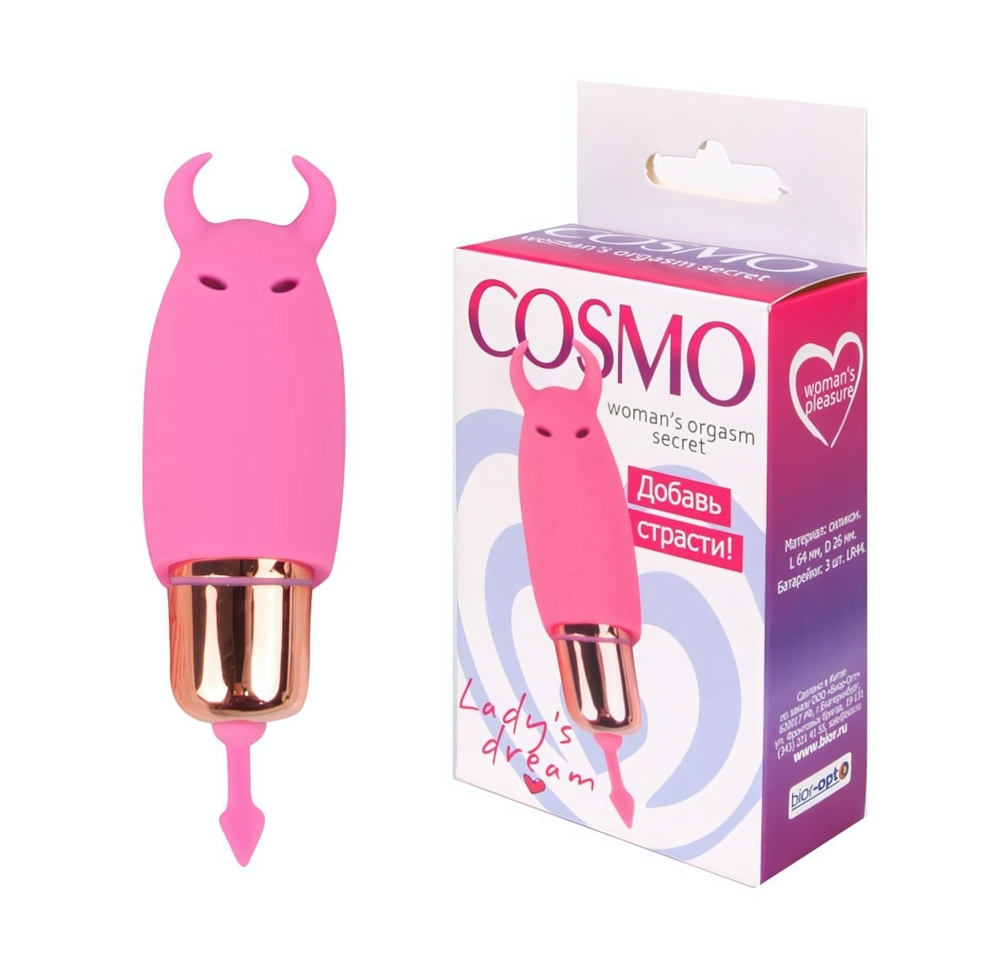 Мини-вибратор розовый для девушек Cosmo в виде чертика (6,4 см) (Цвет: розовый)