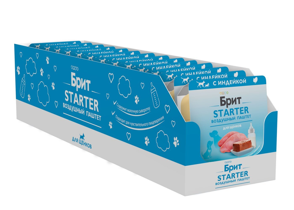 Влажный корм BRIT PREMIUM паштет для щенков, STARTER индейка, 14 упаковок по 100г