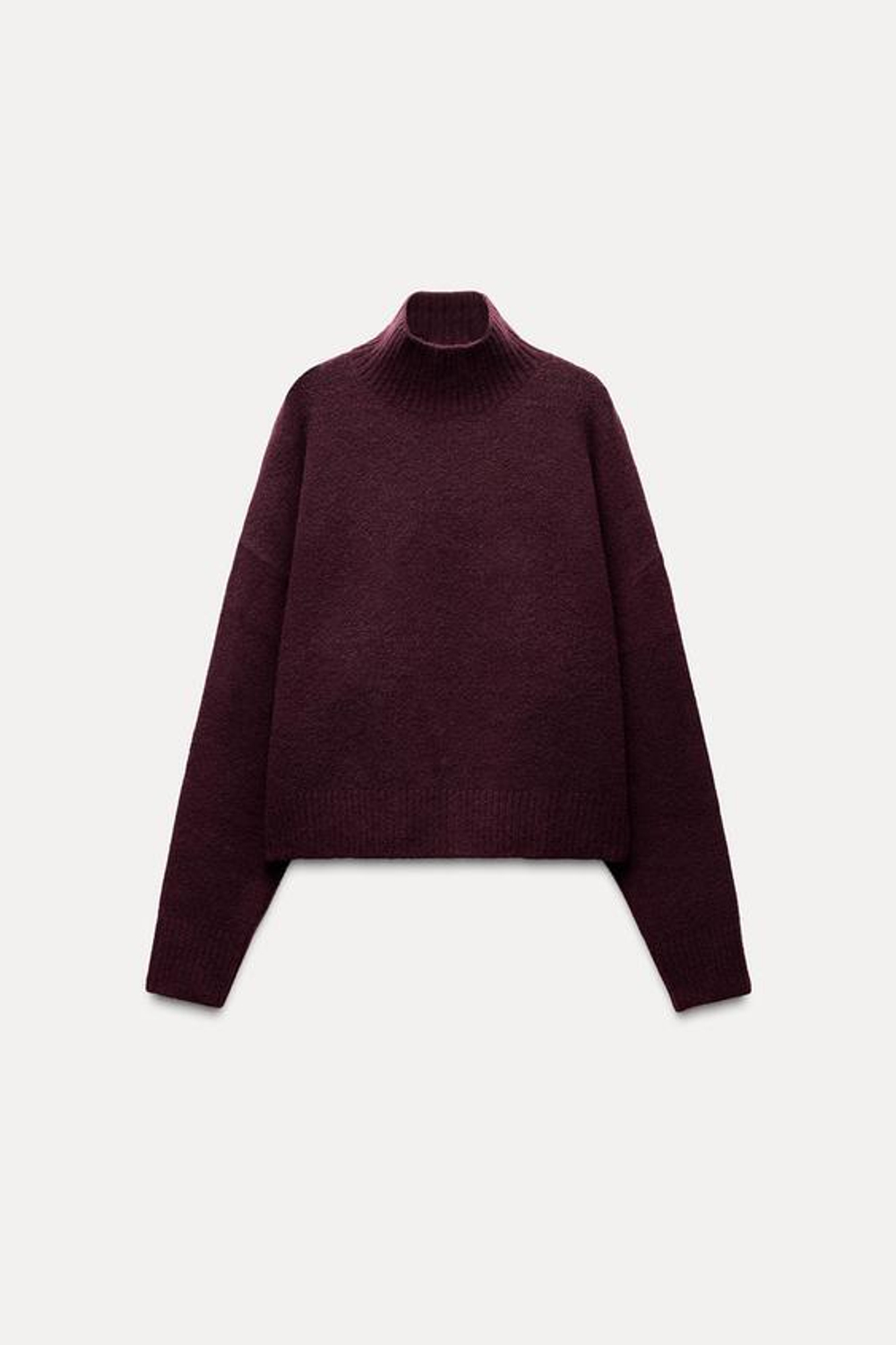 ZARA БАЗОВЫЙ СВИТЕР ИЗ МЯГКОГО ТРИКОТАЖА, ЦВЕТ БУРГУНДСКОГО ВИНА