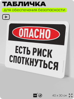 Табличка для обеспечения безопасности "Опасно, есть риск споткнуться", для офиса, по охране труда для предприятия, организаций, 40х30 см, Silver Plane x Айдентика Технолоджи