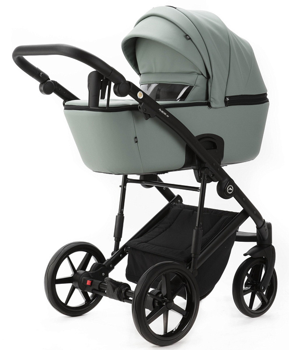 Детская коляска Adamex Mobi Deluxe New 2 в 1 MN-SA20 СЕРО-ЗЕЛЕНАЯ КОЖА