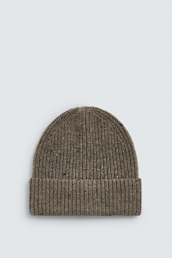ZARA ШАПКА ИЗ РЕЛЬЕФНОЙ ПРЯЖИ, СЕРОВАТО-КОРИЧНЕВЫЙ