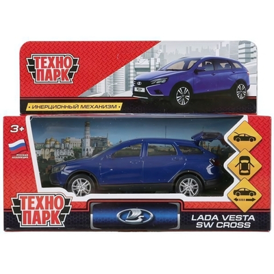 Модель ин. мет. "LADA Vesta SW Cross" 12см, двери, багаж, синий, коробка VESTA-CROSS-BU (Технопарк)