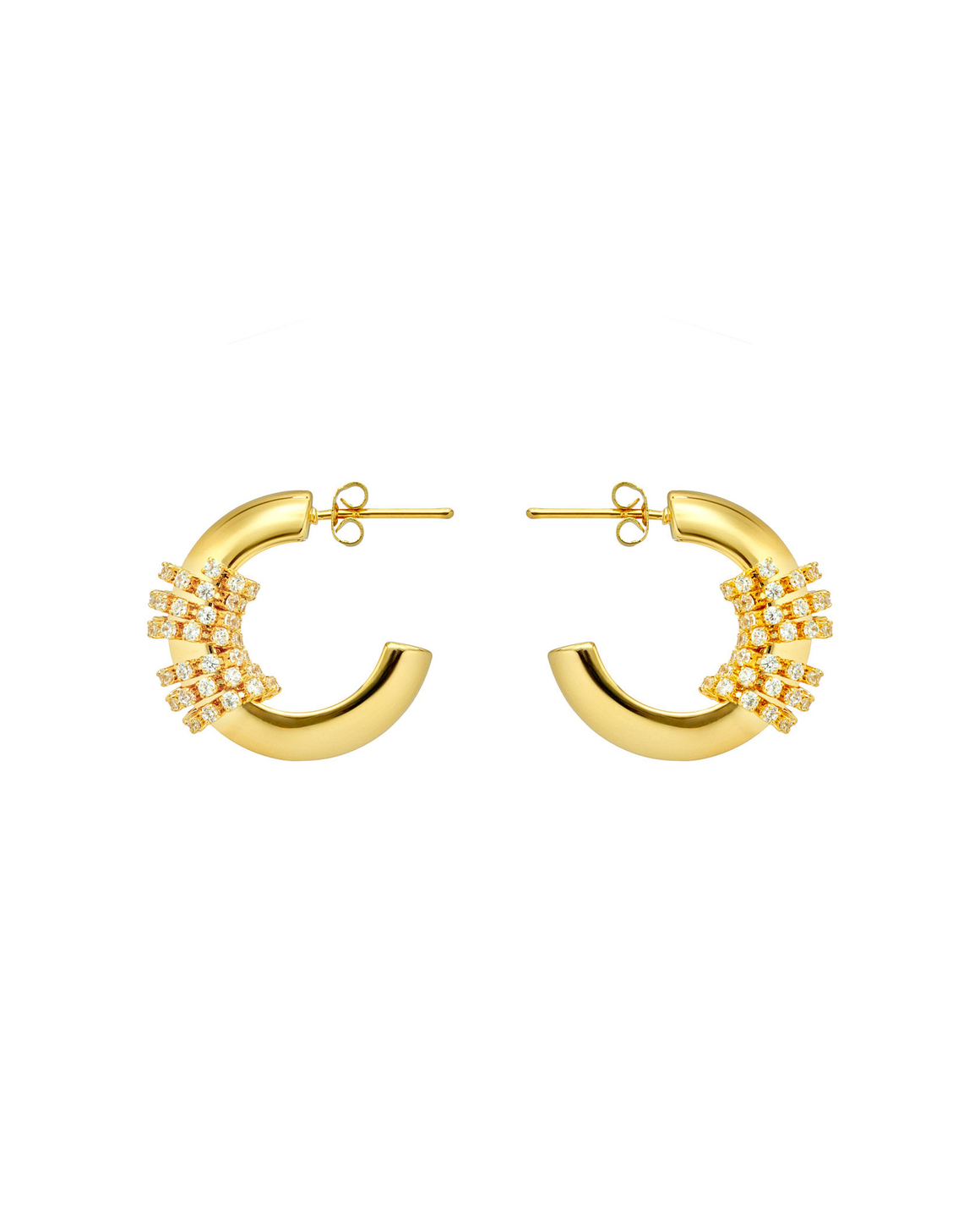 Серьги кольца, спираль из циркониев, золото