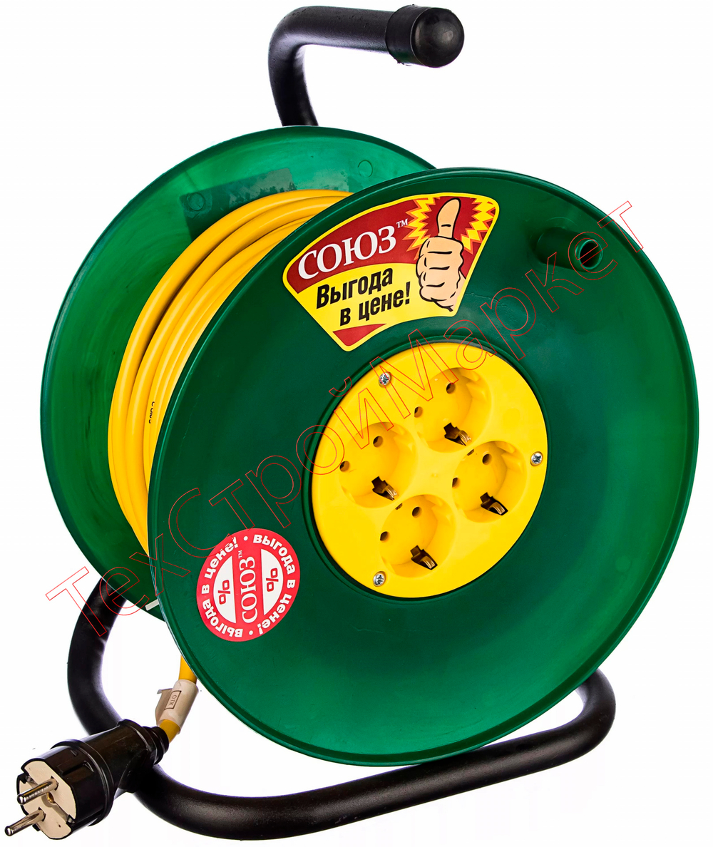 Удлинитель силовой на катушке 40м с/з 4 гнезда 4000Вт сечение провода 3*2,5 Союз