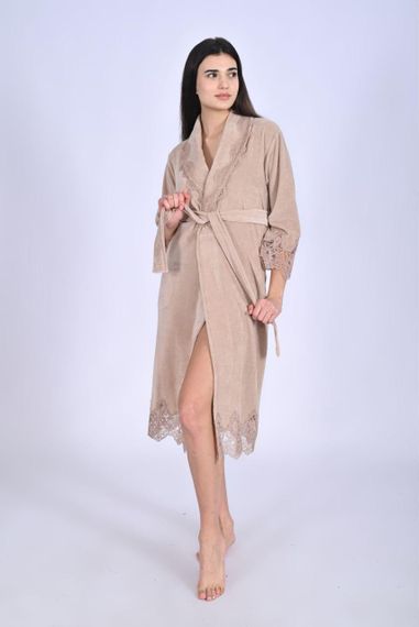 Халат женский велюровый 0519 бежевый NUSA Турция