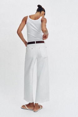 ZARA ДЖИНСЫ WIDE LEG УКОРОЧЕННЫЕ С ВЫСОКОЙ ПОСАДКОЙ И РЕМНЕМ, БЕЛЫЙ