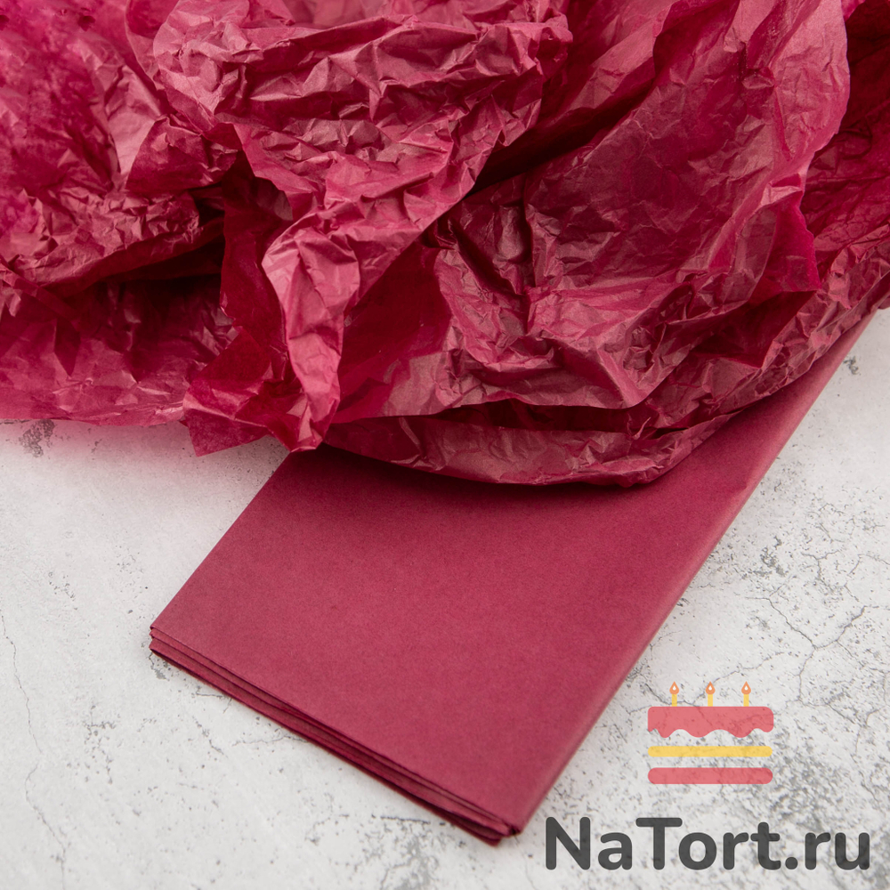 Бумага упаковочная тишью, Бордовая 50х66 см (10 листов)