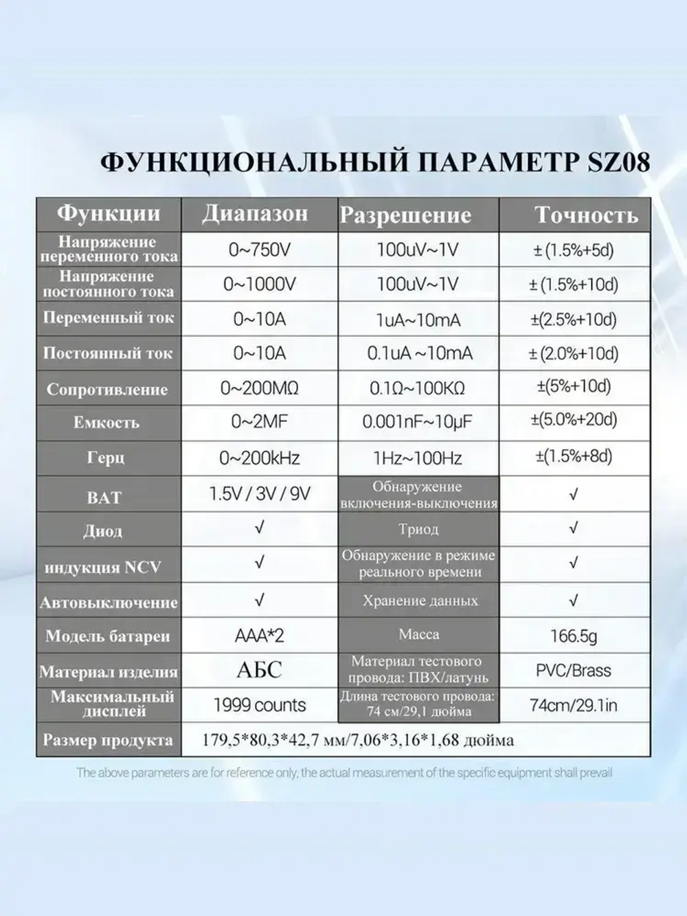 Мультиметр , портативный мультиметр цифровой, для измерения напряжения переменного и постоянного тока, автоматическое определение диапазона