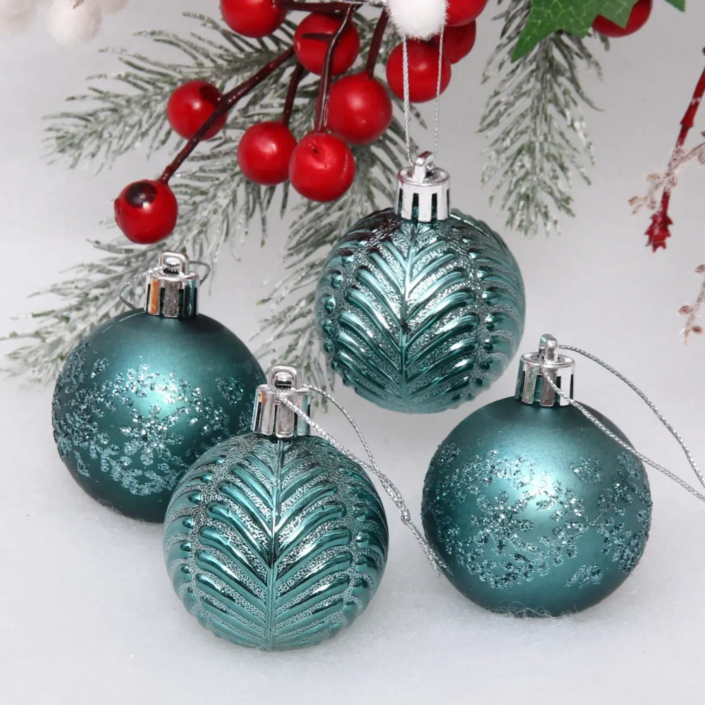 Новогодние шары 5 см (набор 4 шт) «Лесная тайна», темный нефрит