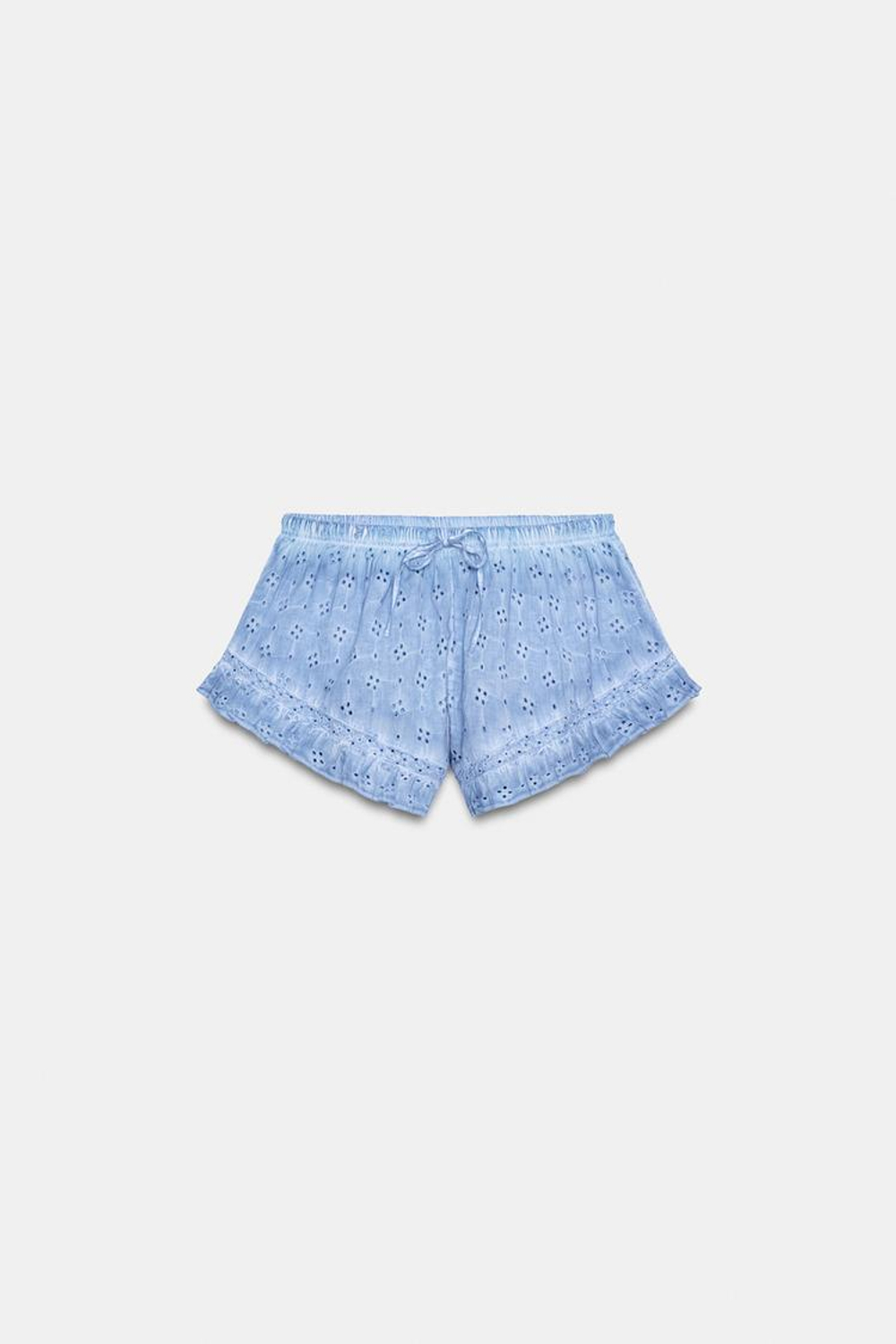 ZARA ШОРТЫ С ЭФФЕКТОМ ПОТЕРТОСТИ И ПЕРФОРИРОВАННОЙ ВЫШИВКОЙ, СИНИЙ