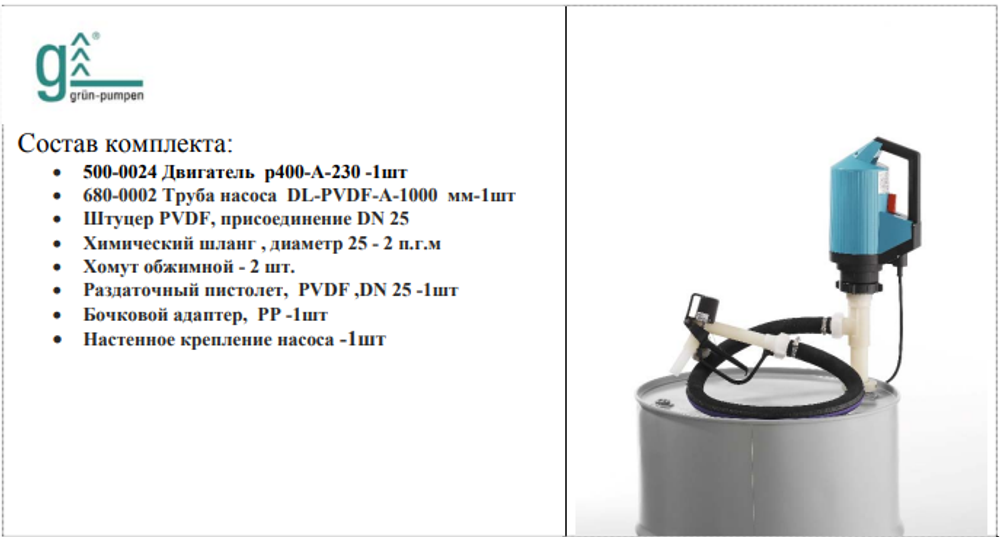 Комплект Gruen CS1 для концентрированных кислот и щелочей
