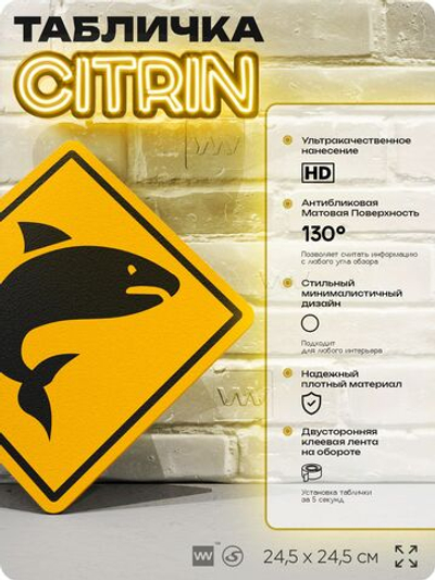 Табличка прикольная "Осторожно, акулы" на дверь и стену, информационная и предупреждающая, декоративный знак, 24,5х24,5 см, пластиковая, Айдентика Технолоджи