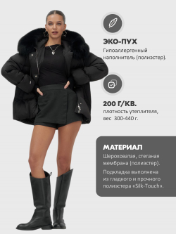 Куртка зимняя женская с мехом и капюшоном тренд черного цвета 7658Ch