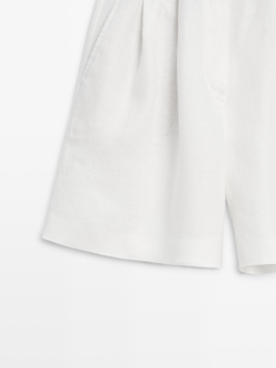 Massimo Dutti Укороченные бермуды из 100% льна с вытачками, белый
