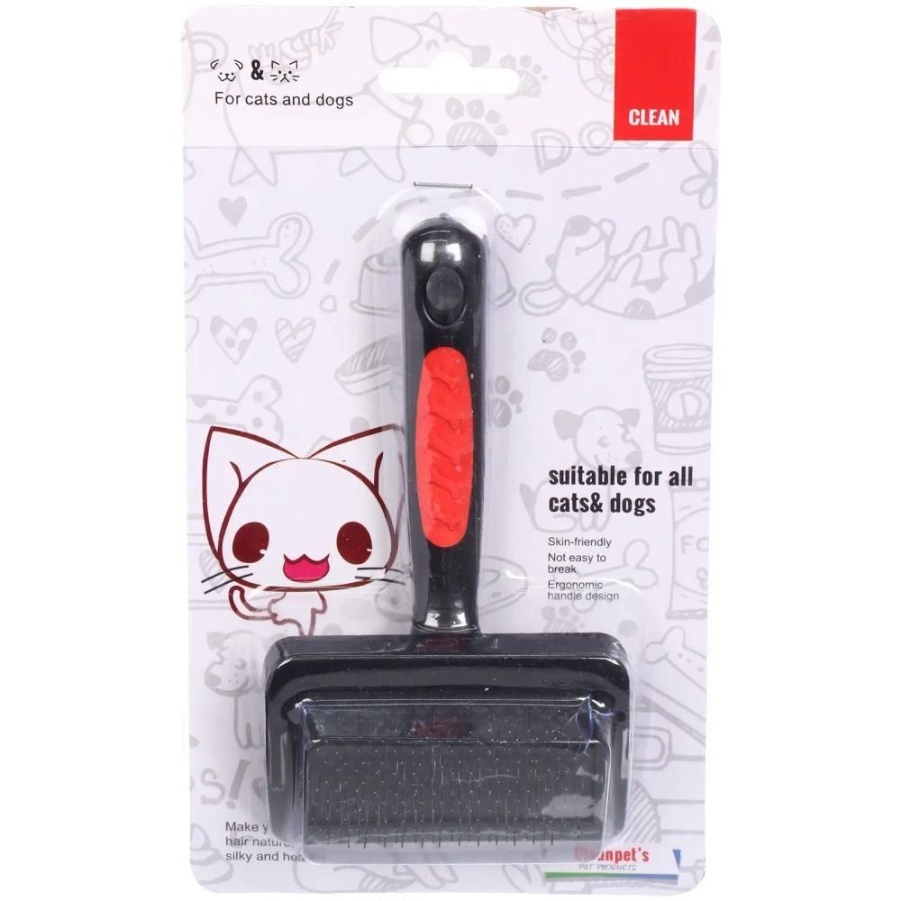 Расческа - пуходёрка для животных с каплями «ЛАПУСИКИ» прорезиненная ручка, цвет черный, 12*7,5см (блистер)✦