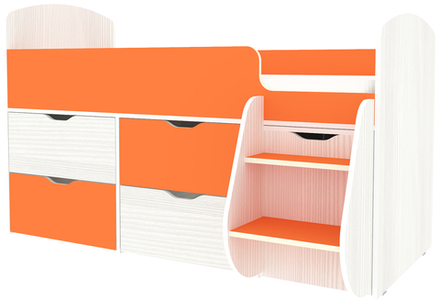 Кровать-чердак КарИВи Малыш 7 Белое Дерево Оранжевый