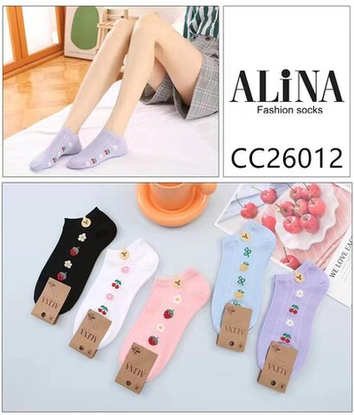 Женские короткие носки, цветочно-ягодный принт - 10 пар