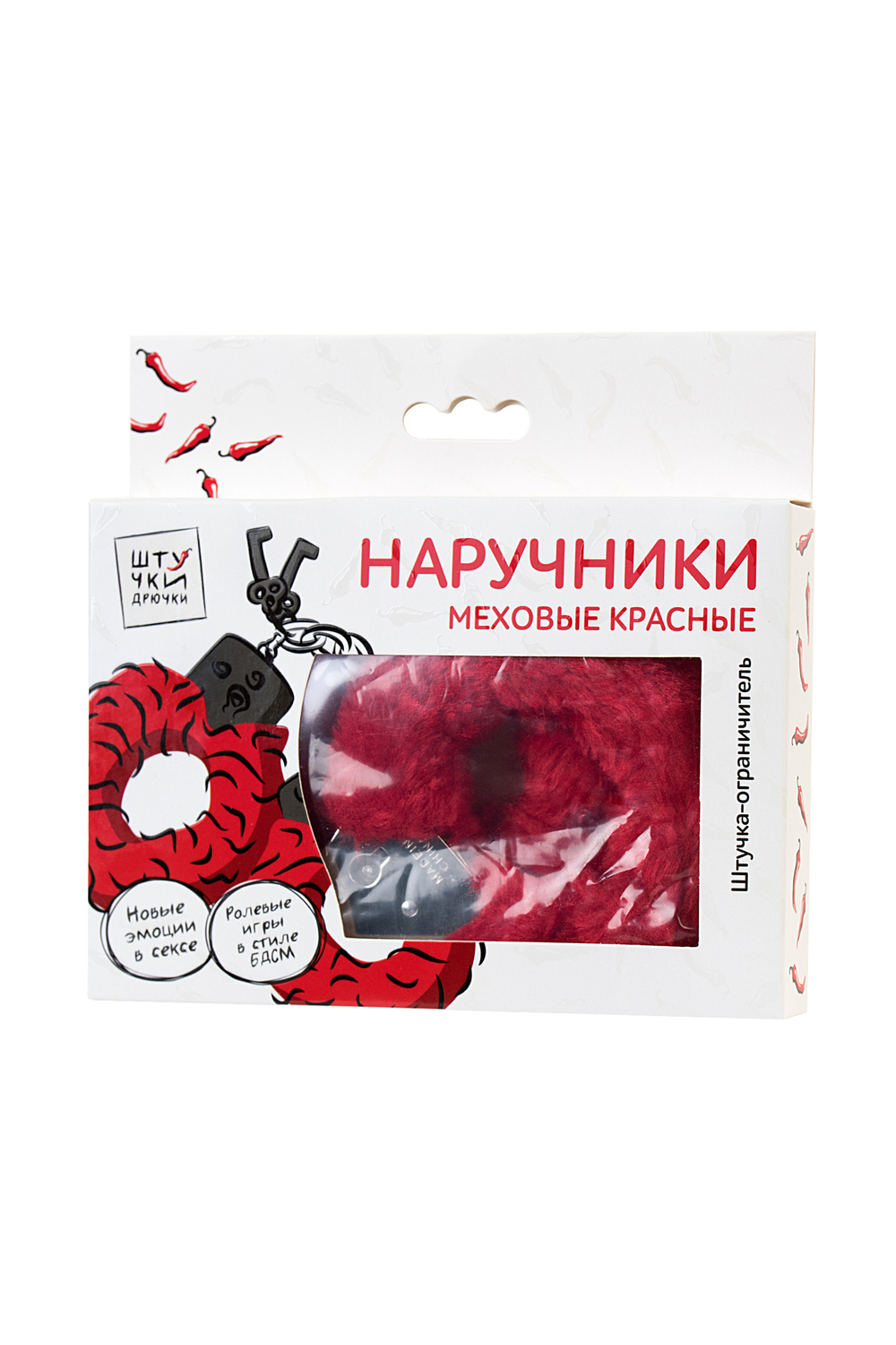 Наручники Штучки-дрючки, меховые, красные