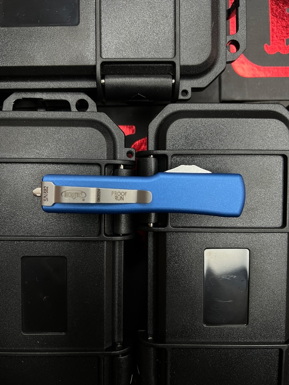 Нож Microtech UTX-70 A+++ Standard S/E BLUE - клин серый апокалиптик, рукоять синяя