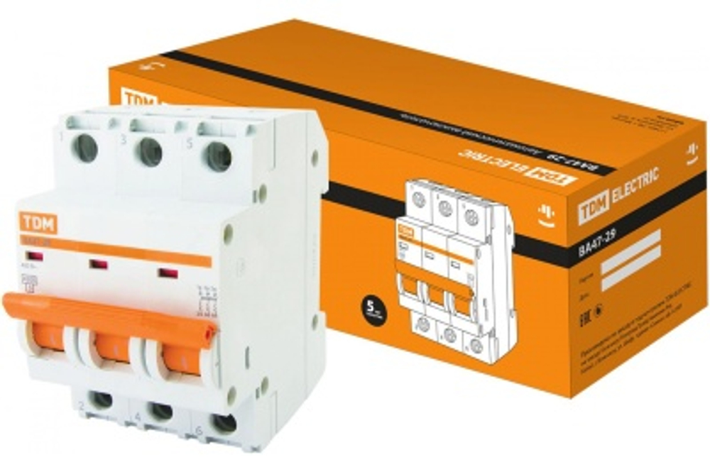 Автоматический выключатель ВА47-29 3Р 63А 4,5кА х-ка С TDM