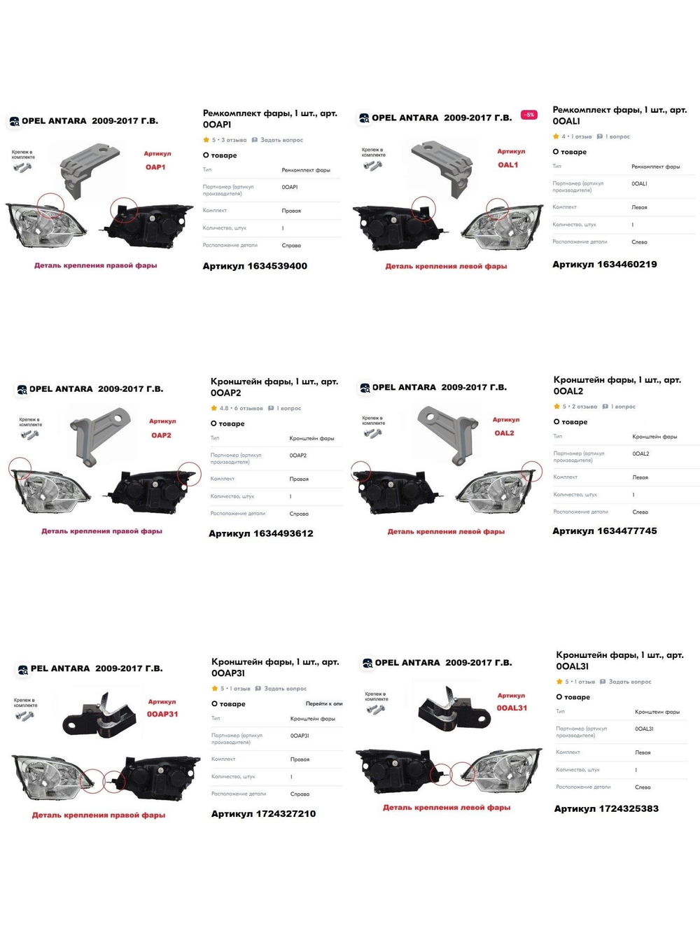 Кронштейн крепления фары для OPEL ANTARA 2006-2017г
