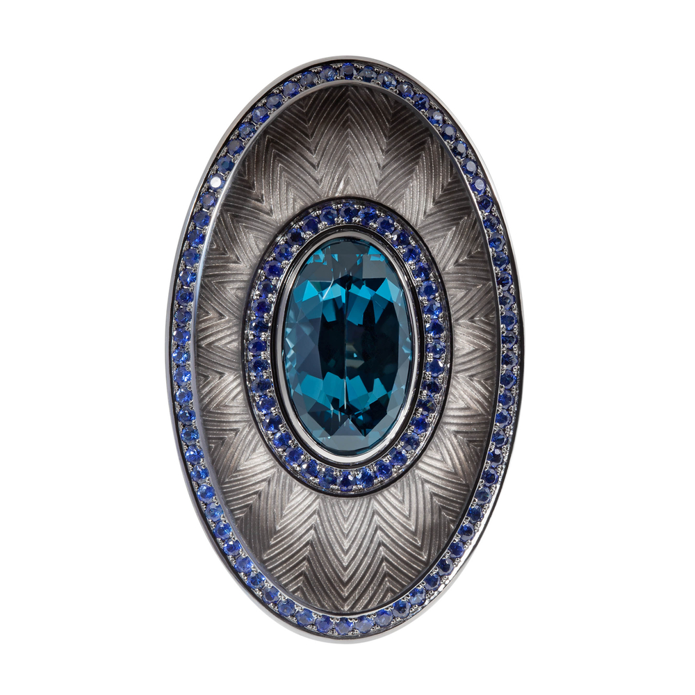 Кольцо с Топазом London и Сапфирами, Эмаль R0105-2/19