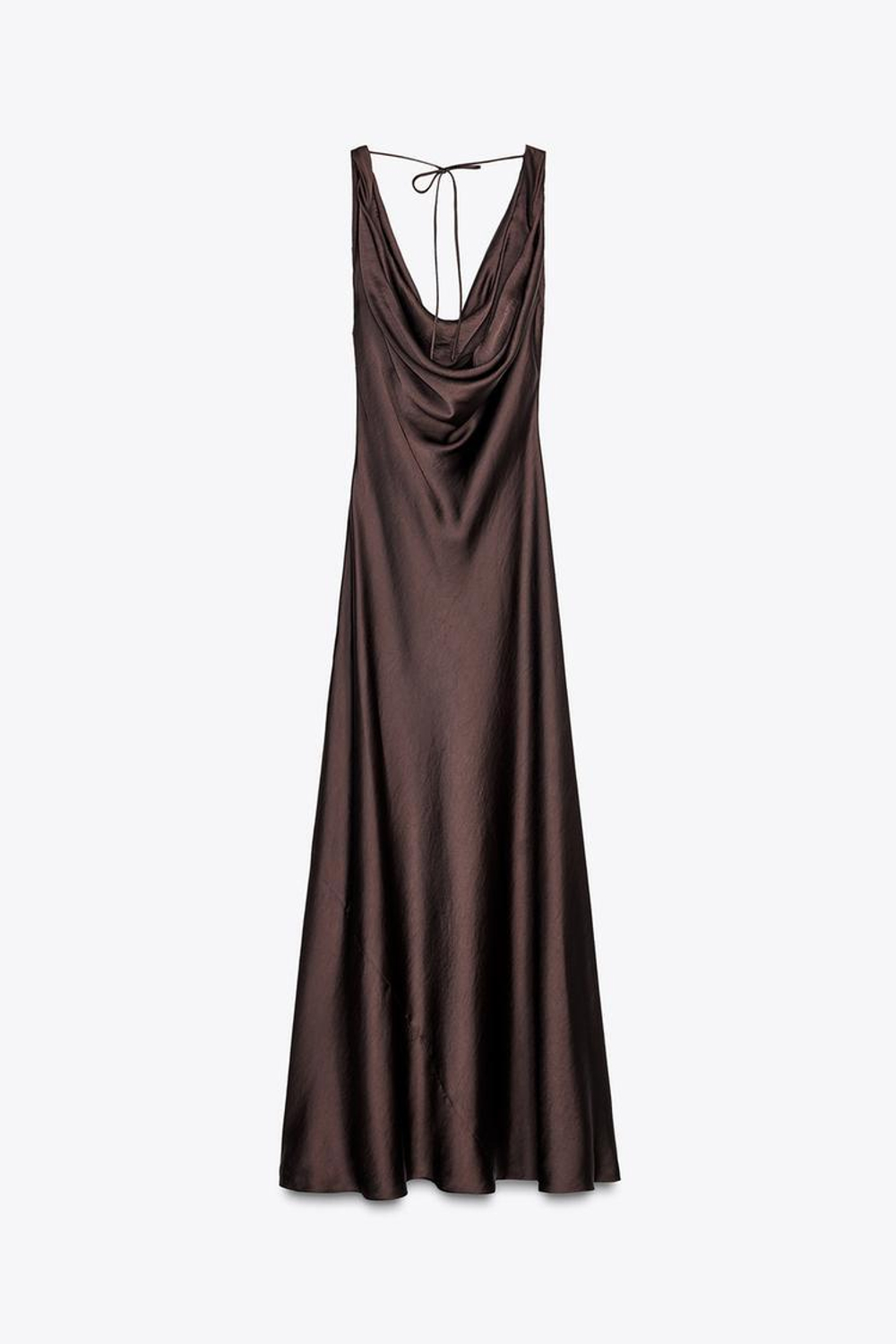 ZARA ДЛИННОЕ АТЛАСНОЕ ПЛАТЬЕ ИЗ КОЛЛЕКЦИИ ZW, КОРИЧНЕВЫЙ