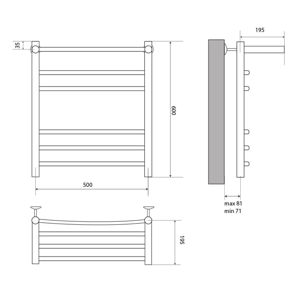 Полотенцесушитель MELODIA Shelf Eco 50/60 П5 с нижним подключением (MTRSO5060)