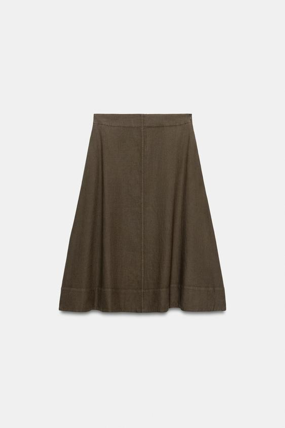 ZARA ЮБКА МИДИ ИЗ СМЕСОВОГО ЛЬНА — ZW COLLECTION, СЕРО-КОРИЧНЕВЫЙ