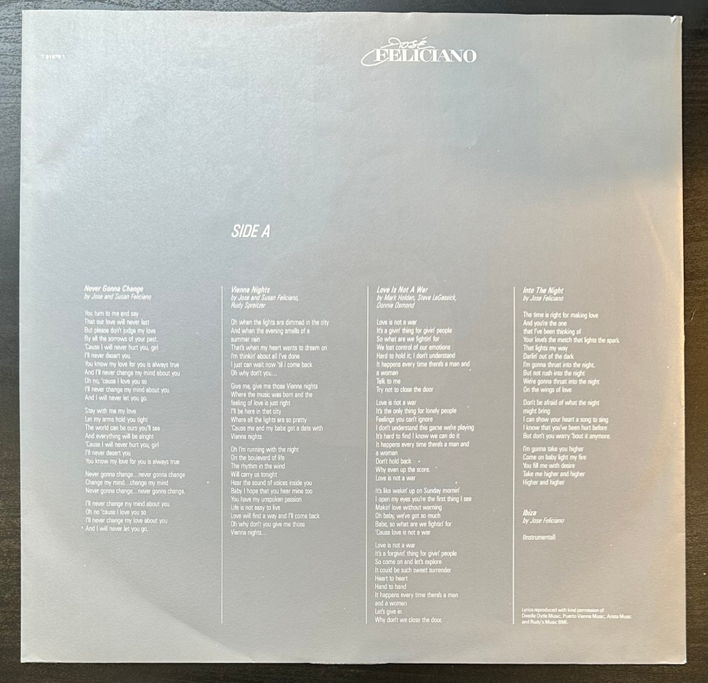 Jose Feliciano- I'm Never Gonna Change (Голландия 1989г.)