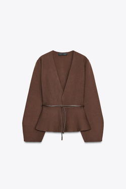 ZARA КАРДИГАН С ПОЯСОМ, ШОКОЛАДНЫЙ