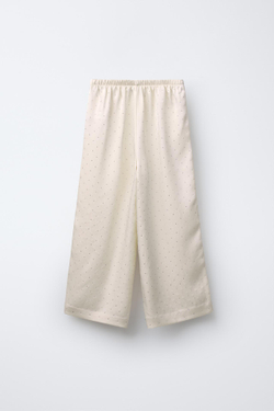 ZARA АТЛАСНЫЕ БРЮКИ СО СТРАЗАМИ, СВЕТЛО-БЕЖЕВЫЙ