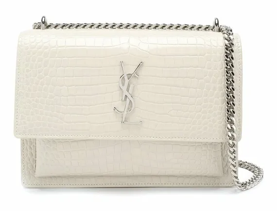 Сумка Saint Laurent Sunset Medium с тиснением под крокодила белый