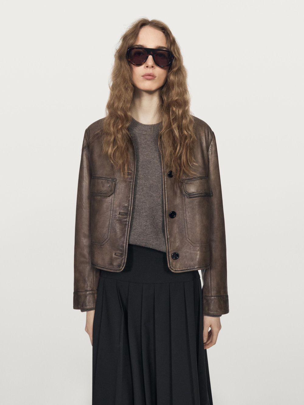 Massimo Dutti Юбка миди из смесовой шерсти с плиссировкой, черный